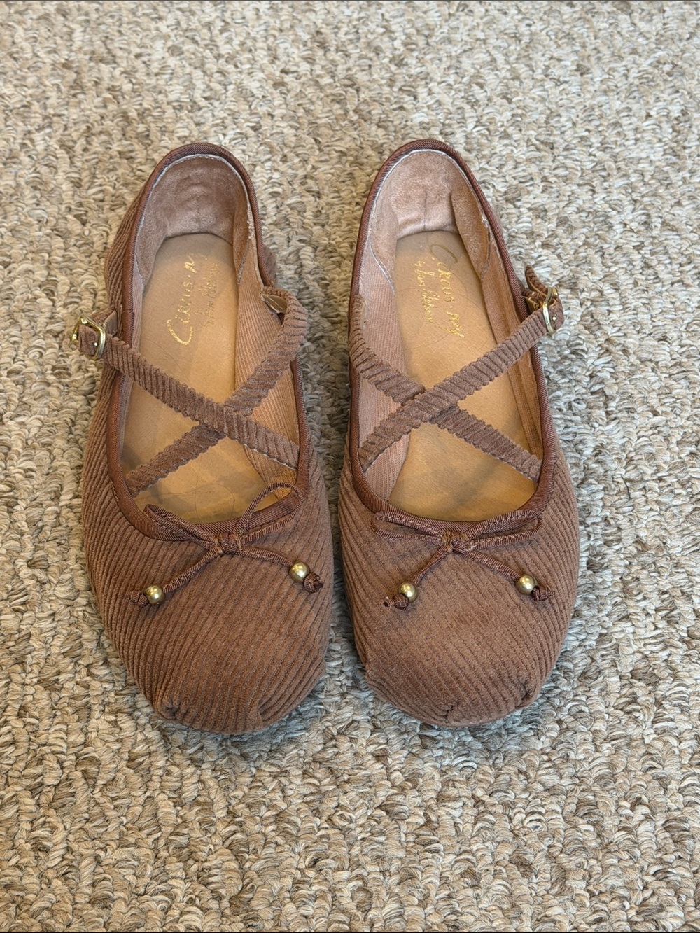 NWT CIRCUS BY SAM EDLEMAN Corduroy Mary Jane Ballet Flats in Brown